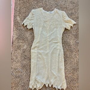 Vintage Beaded Laurence Kazar Cream Mini Dress